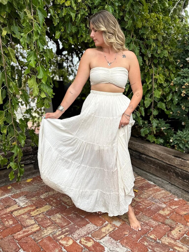 Moon Flower The Label RANI VINTAGE CREAM MAXI SKIRT
