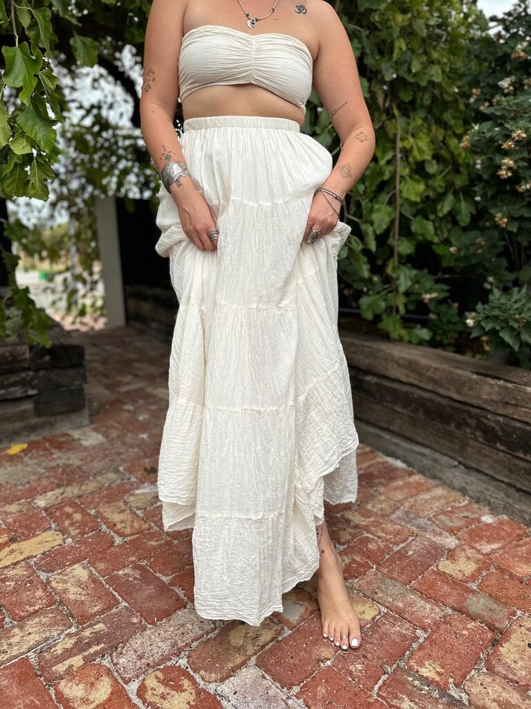 Moon Flower The Label RANI VINTAGE CREAM MAXI SKIRT