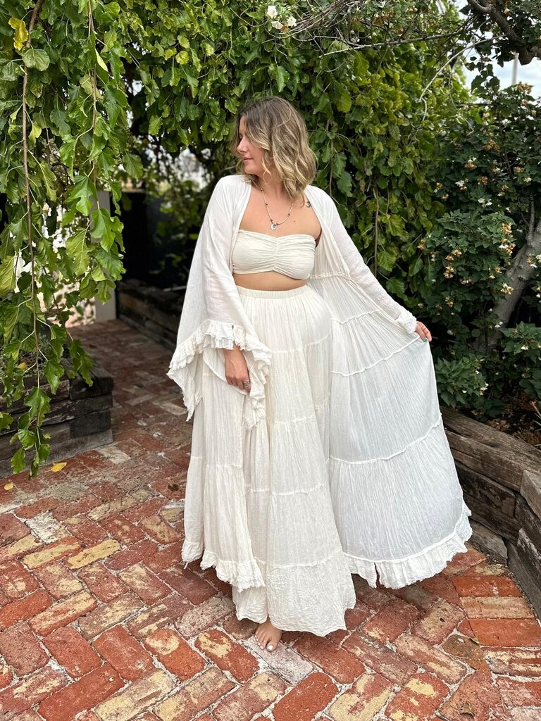 Moon Flower The Label RANI VINTAGE CREAM MAXI SKIRT