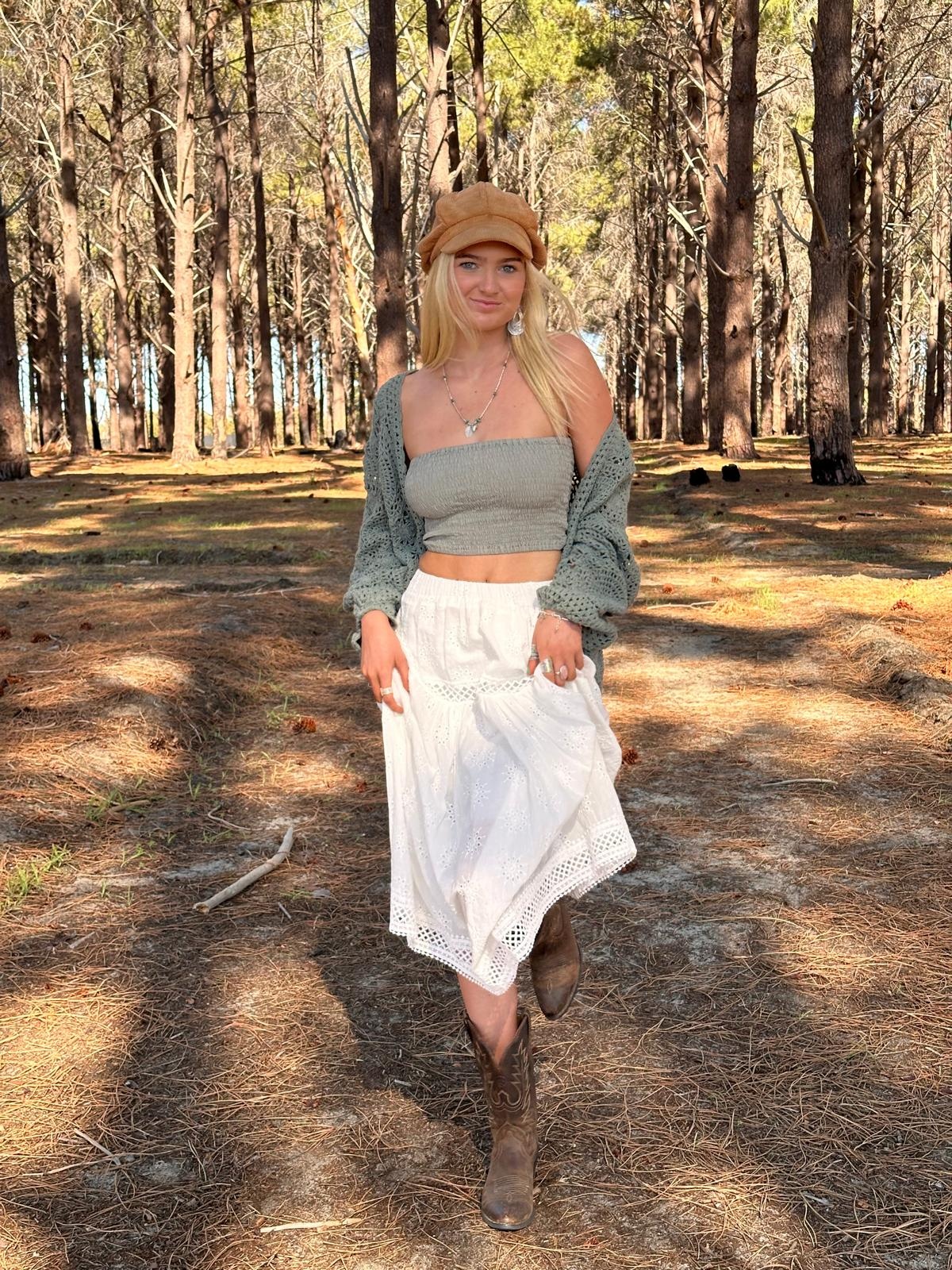 SKIRT 661102020260 NADIA MIDI WHITE - Naked Gypsy