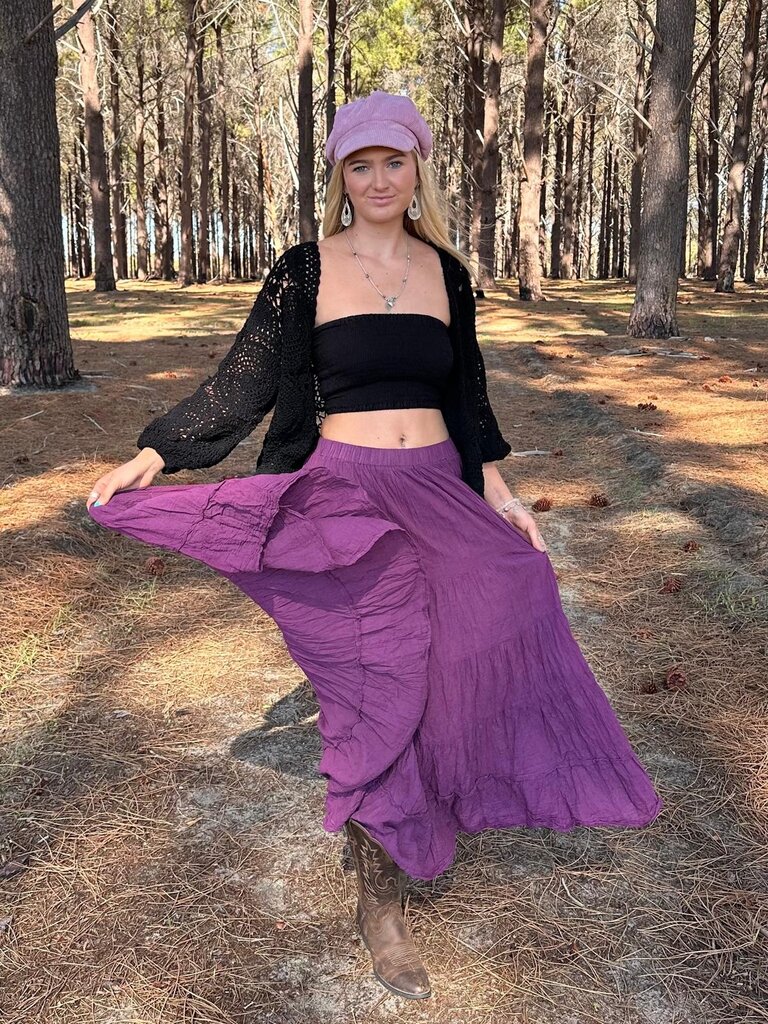 Moon Flower The Label NORA AUBERGINE MAXI SKIRT