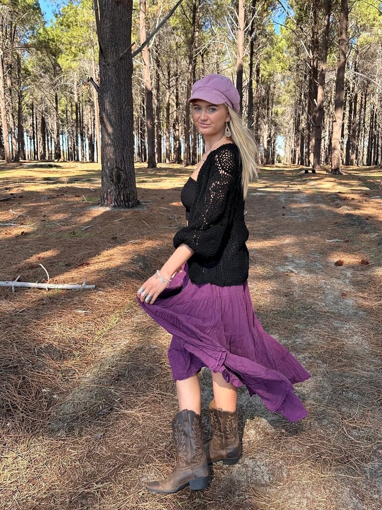 Moon Flower The Label NORA AUBERGINE MAXI SKIRT