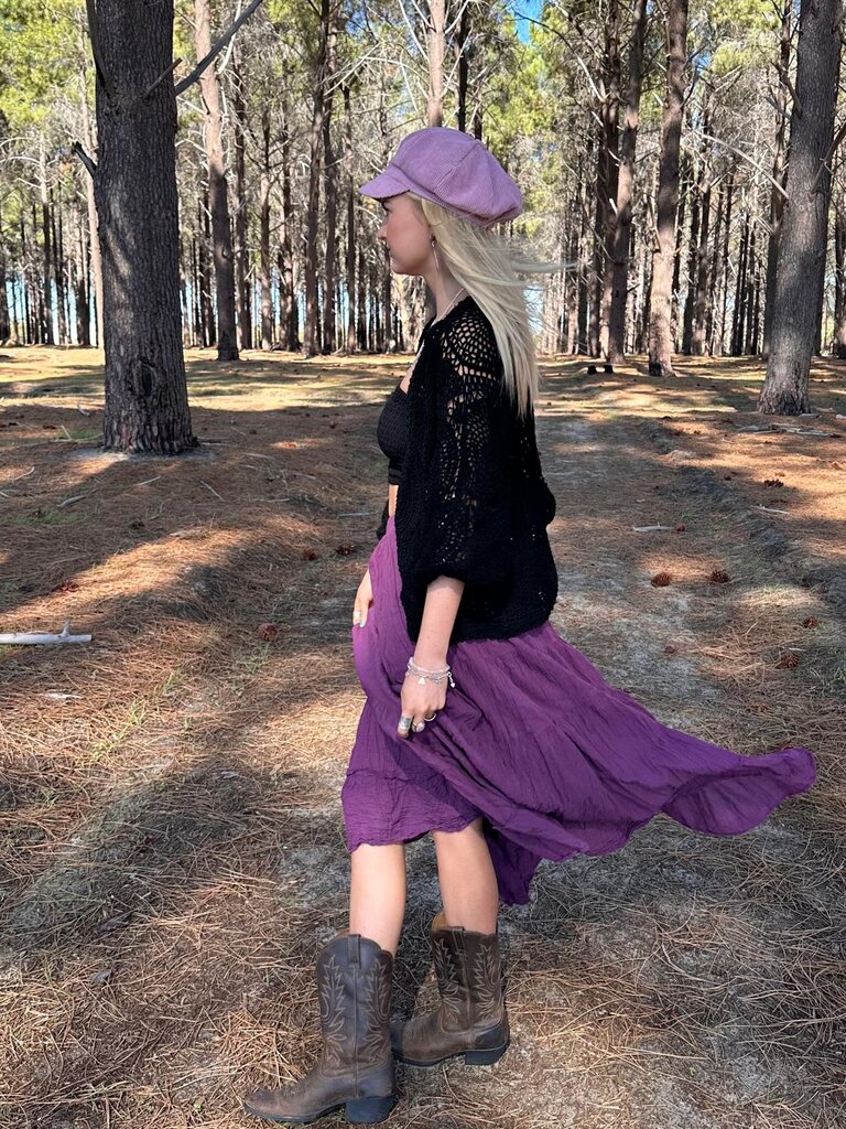 Moon Flower The Label NORA AUBERGINE MAXI SKIRT