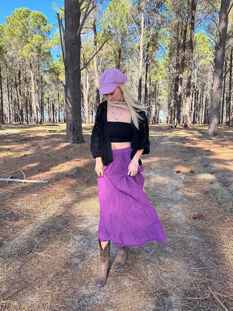 Moon Flower The Label NORA AUBERGINE MAXI SKIRT