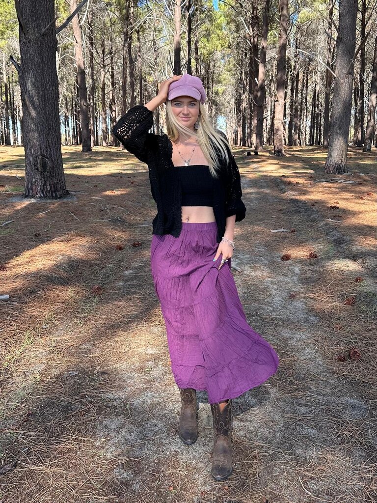Moon Flower The Label NORA AUBERGINE MAXI SKIRT
