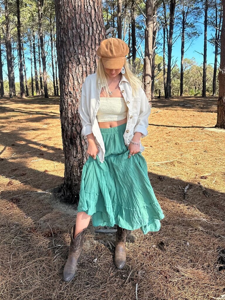 Moon Flower The Label NORA SAGE GREEN MAXI SKIRT