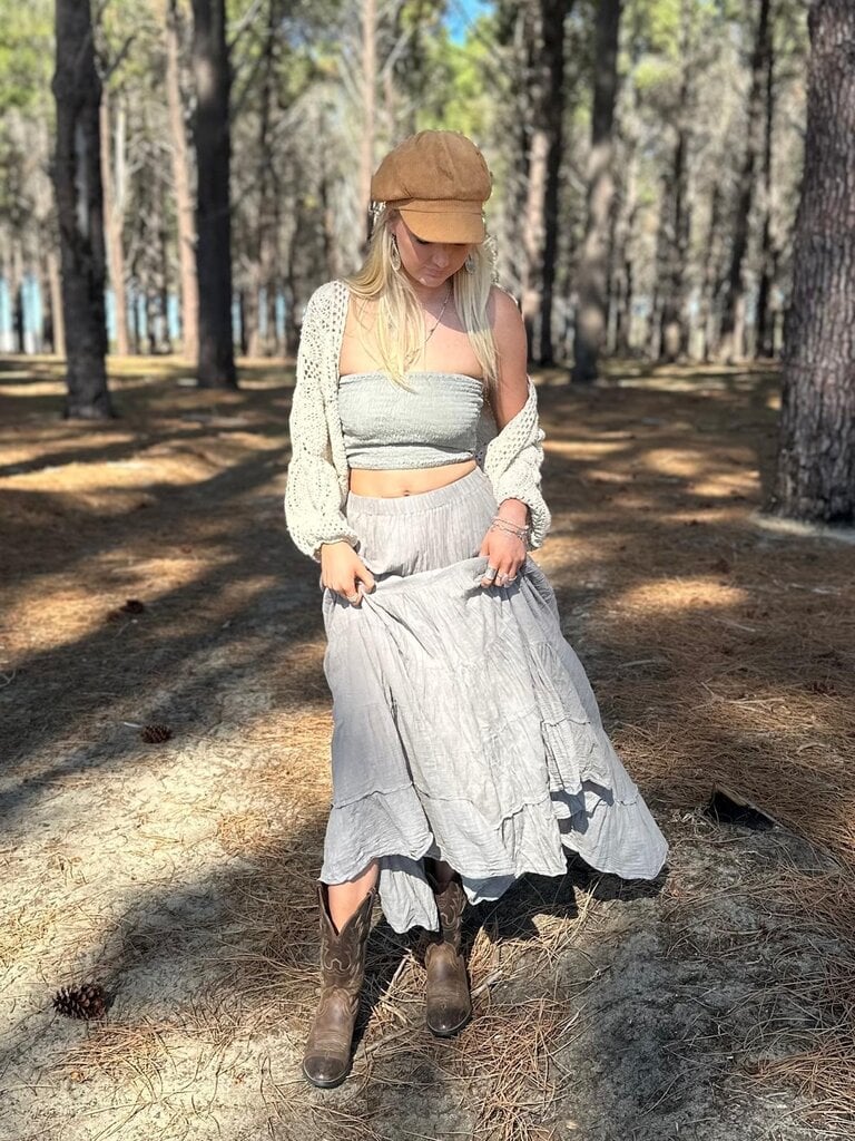 Moon Flower The Label NORA CHARCOAL MAXI SKIRT