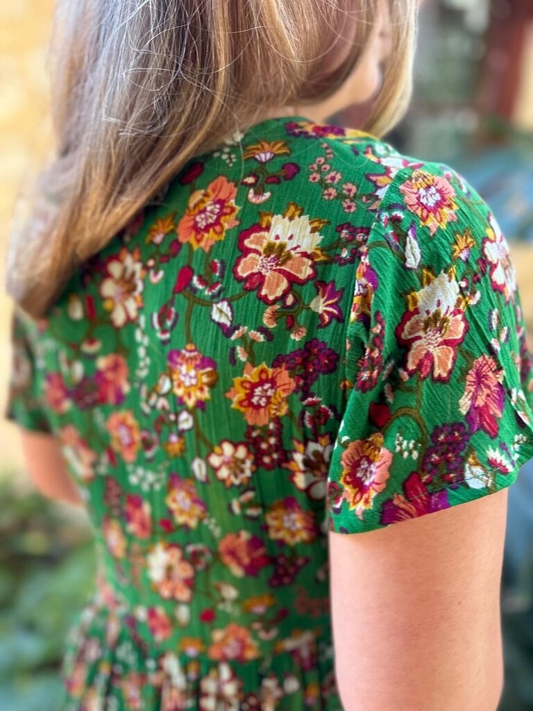 GREEN ROSE CREPE  BABYDOLL MINI