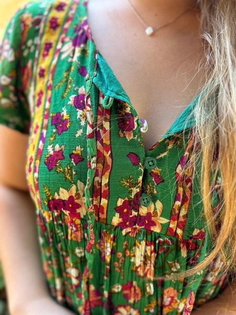GREEN ROSE CREPE  BABYDOLL MINI