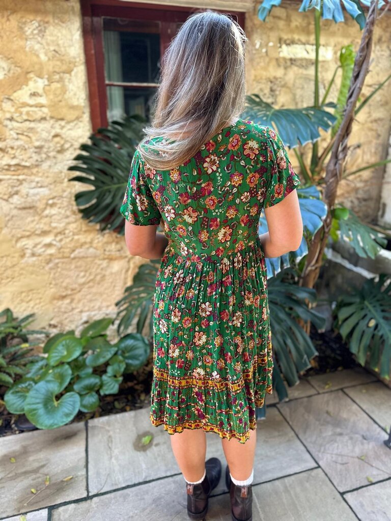 GREEN ROSE CREPE  BABYDOLL MINI