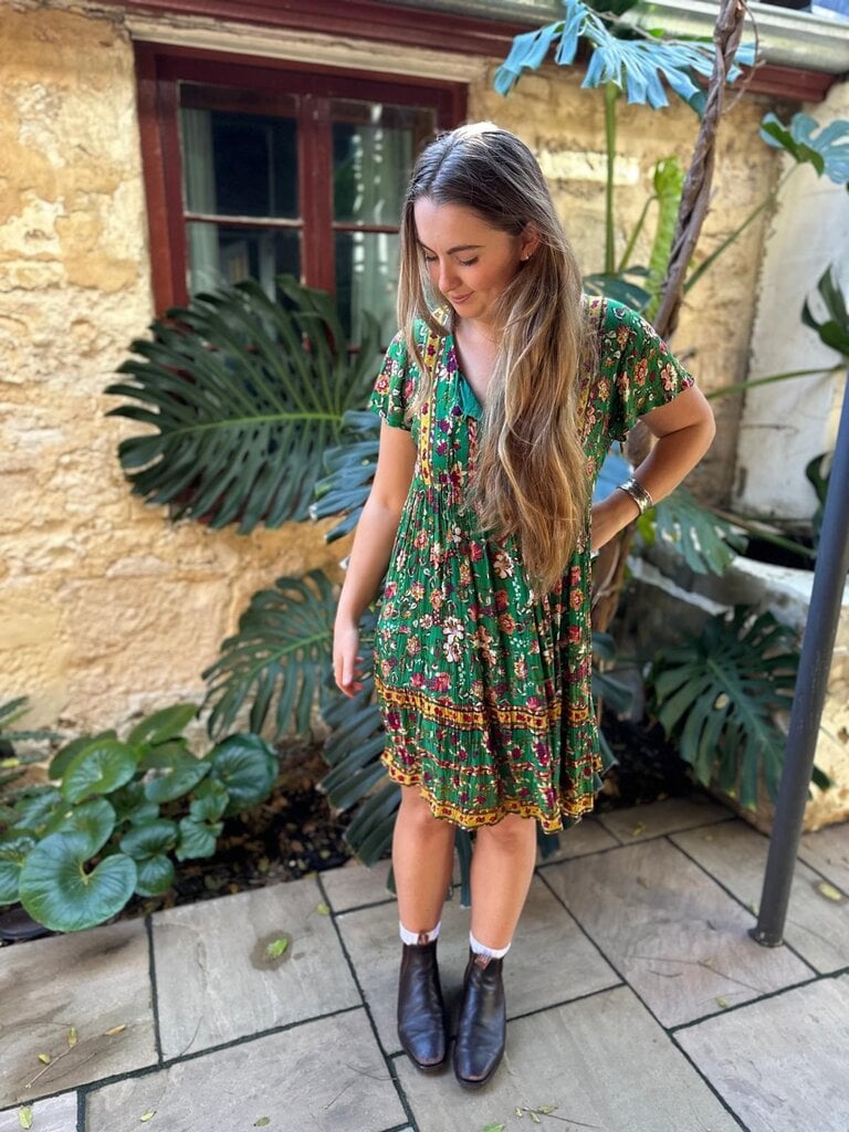 GREEN ROSE CREPE  BABYDOLL MINI