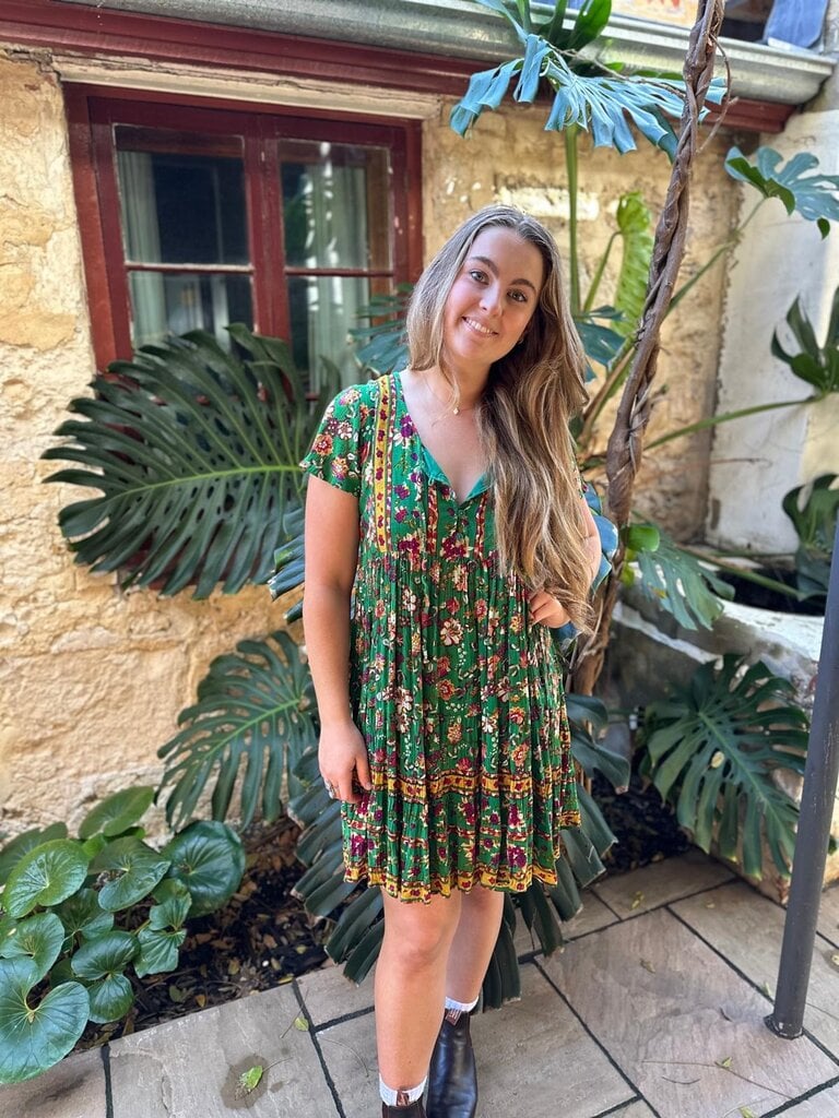 GREEN ROSE CREPE  BABYDOLL MINI