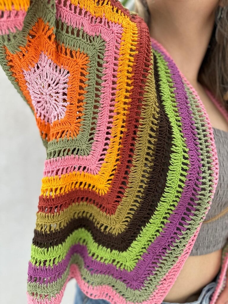 Moon Flower The Label RAINBOW PURPLE CROCHET CARDIGAN