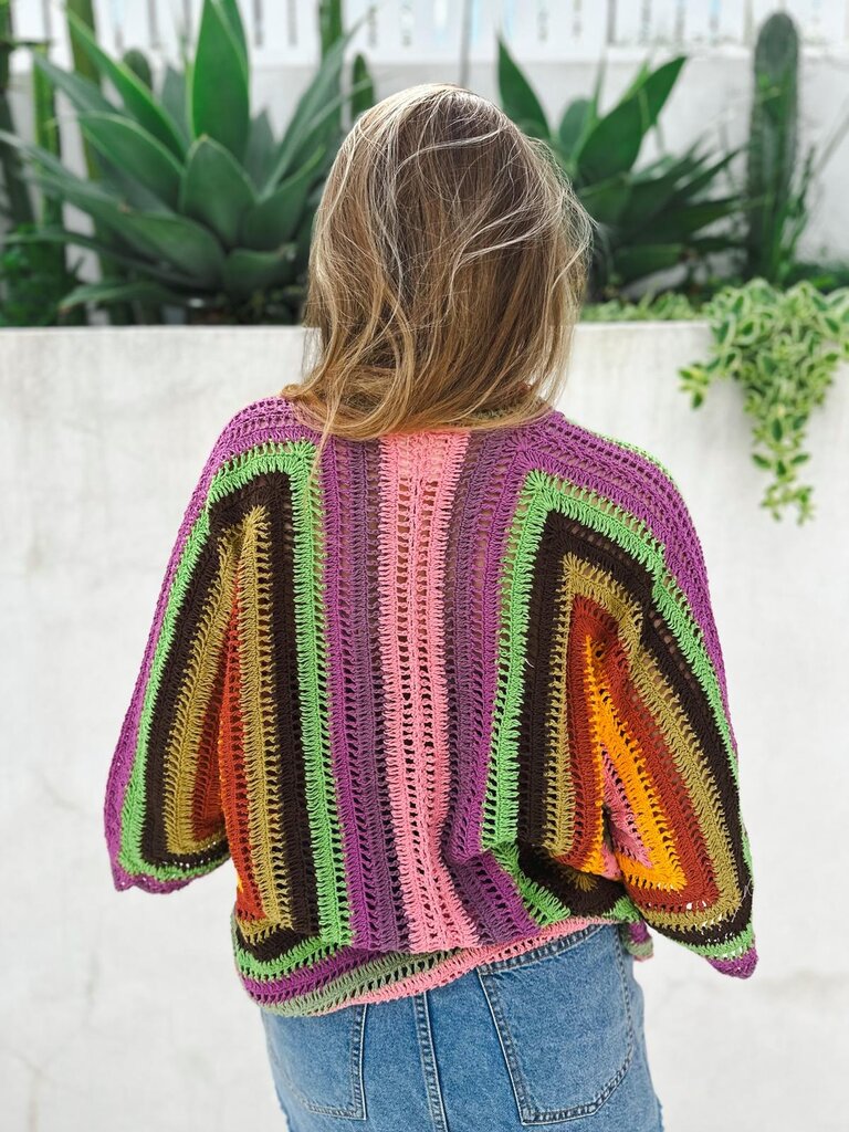 Moon Flower The Label RAINBOW PURPLE CROCHET CARDIGAN