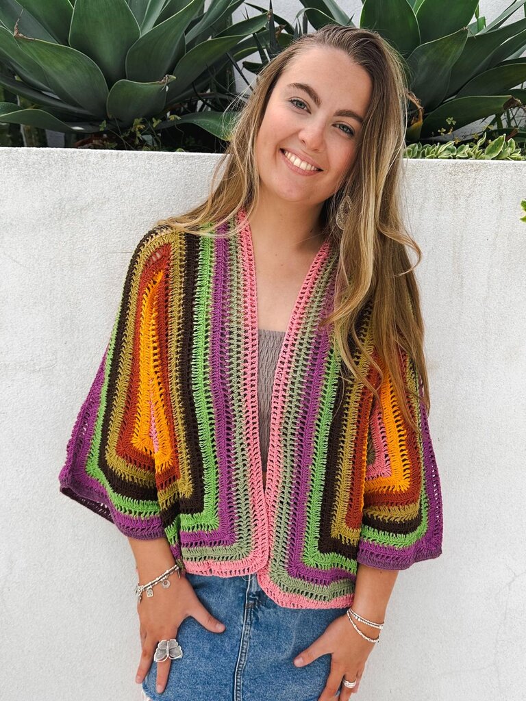 Moon Flower The Label RAINBOW PURPLE CROCHET CARDIGAN