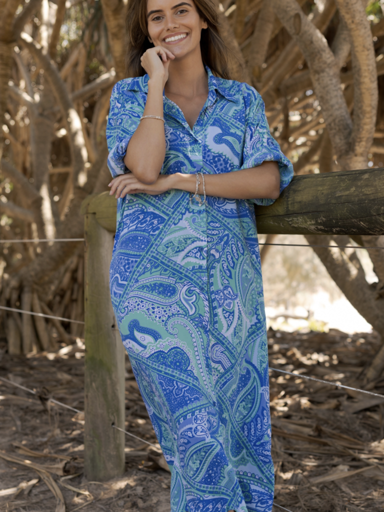 Honey & Stone Co RETREAT CASCADE MIDI SHIRT DRESS