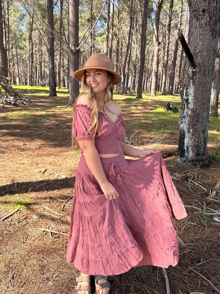 Honey & Stone Co CASSIE DUSTY PINK MAXI SKIRT