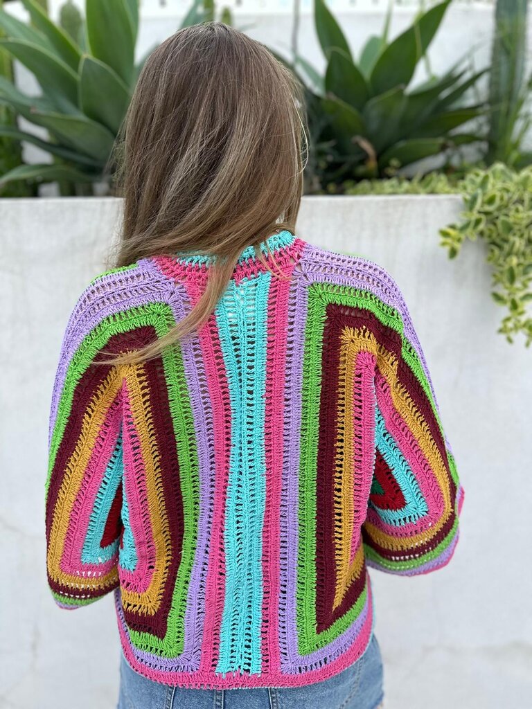 Moon Flower The Label RAINBOW CROCHET PINK CARDIGAN