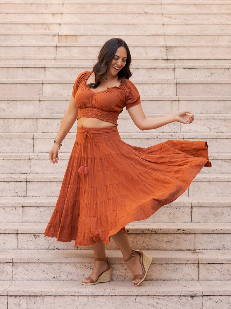 Honey & Stone Co CASSIE TERRACOTTA MAXI SKIRT