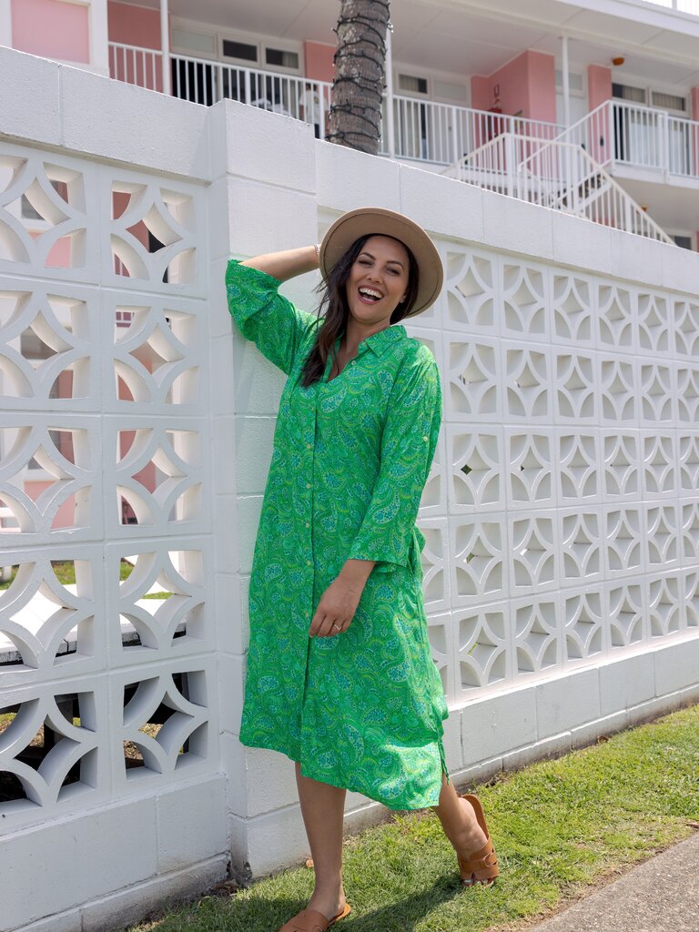 Honey & Stone Co RETREAT SHIRT LIME CORDIAL MIDI