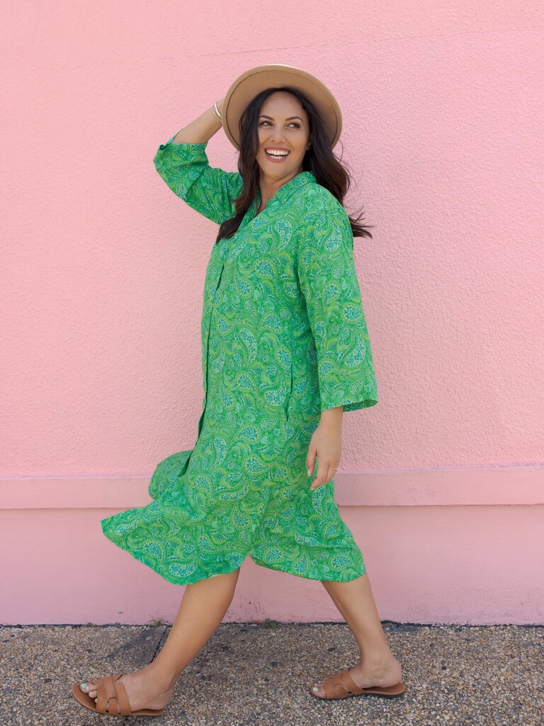 Honey & Stone Co RETREAT SHIRT LIME CORDIAL MIDI