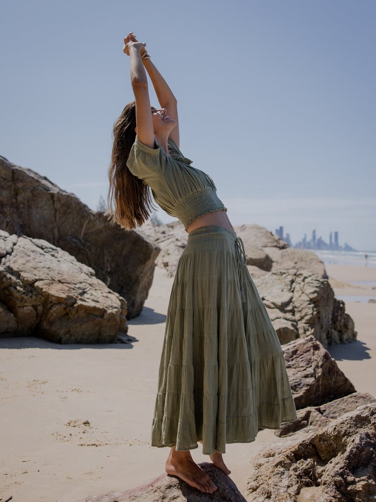 Honey & Stone Co CASSIE SAGE MAXI SKIRT