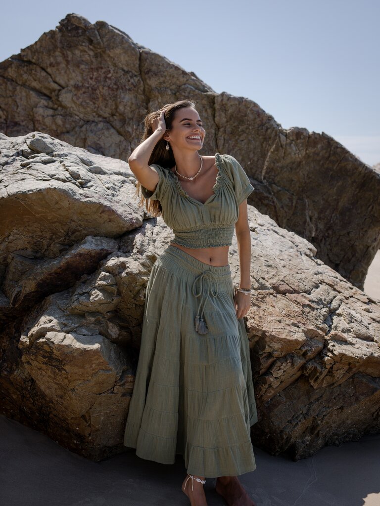 Honey & Stone Co CASSIE SAGE MAXI SKIRT
