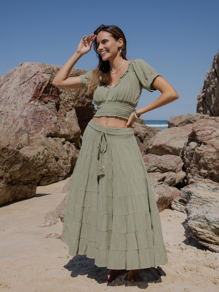 Honey & Stone Co CASSIE SAGE MAXI SKIRT