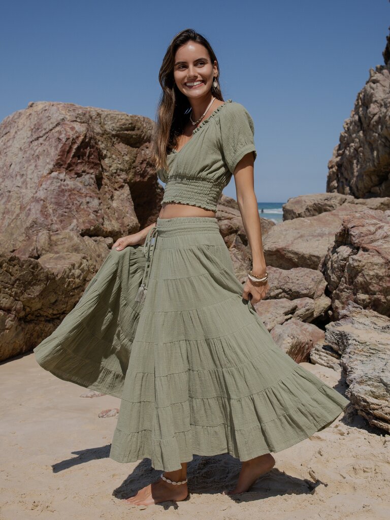 Honey & Stone Co CASSIE SAGE MAXI SKIRT
