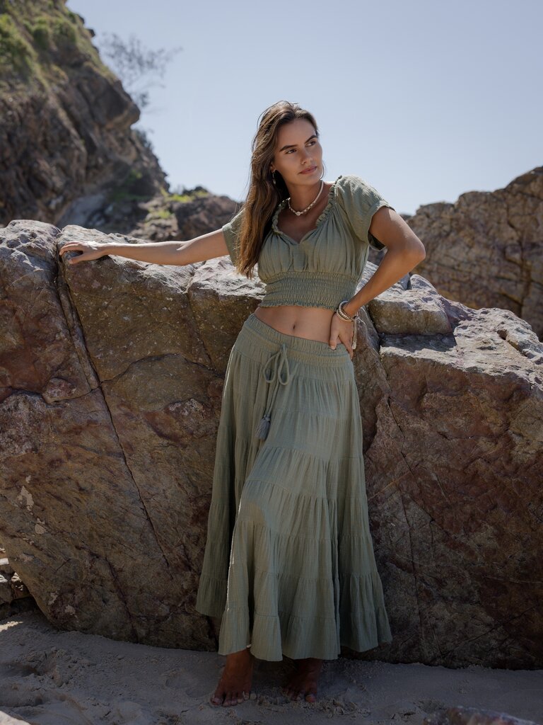 Honey & Stone Co CASSIE SAGE MAXI SKIRT