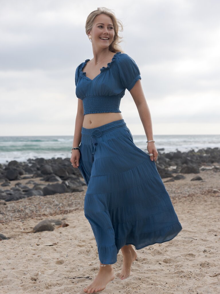 Honey & Stone Co CASSIE TEAL MAXI SKIRT