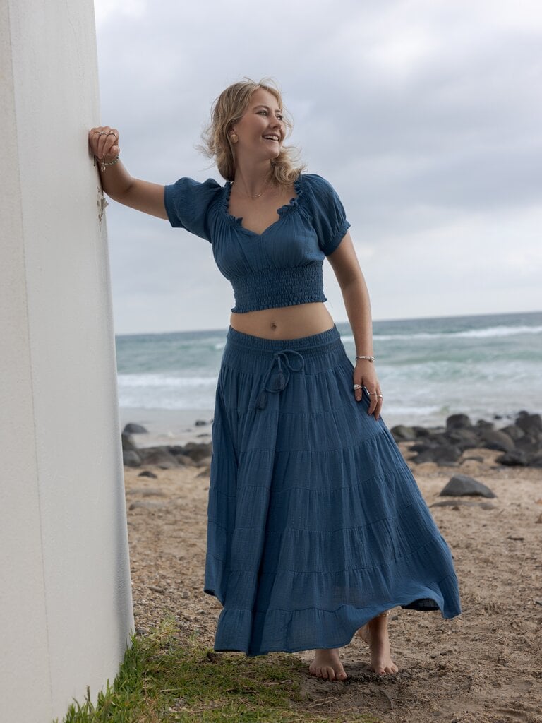 Honey & Stone Co CASSIE TEAL MAXI SKIRT