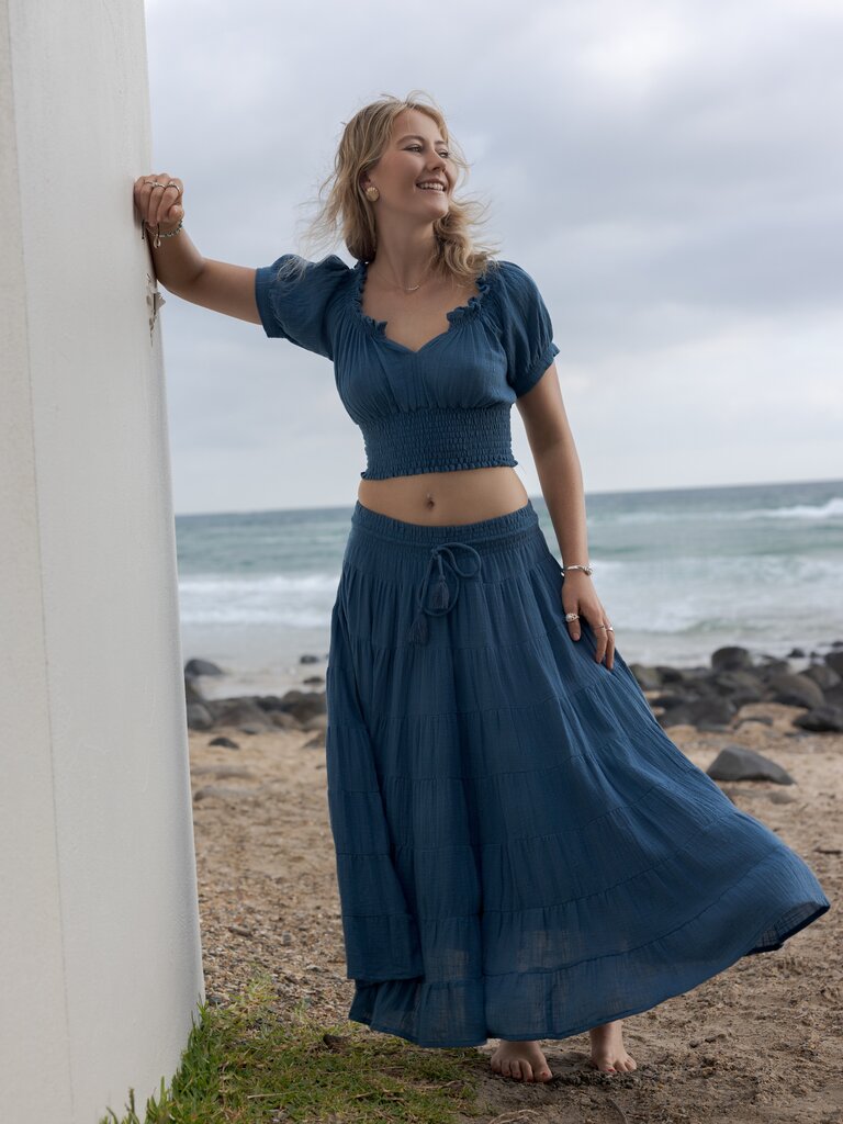 Honey & Stone Co CASSIE TEAL MAXI SKIRT