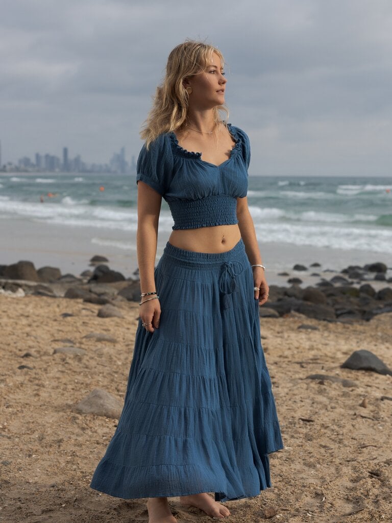 Honey & Stone Co CASSIE TEAL MAXI SKIRT
