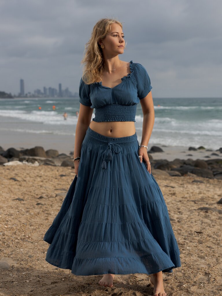 Honey & Stone Co CASSIE TEAL MAXI SKIRT