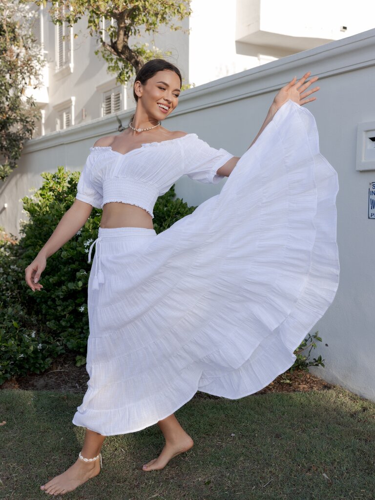 Honey & Stone Co CASSIE WHITE MAXI SKIRT