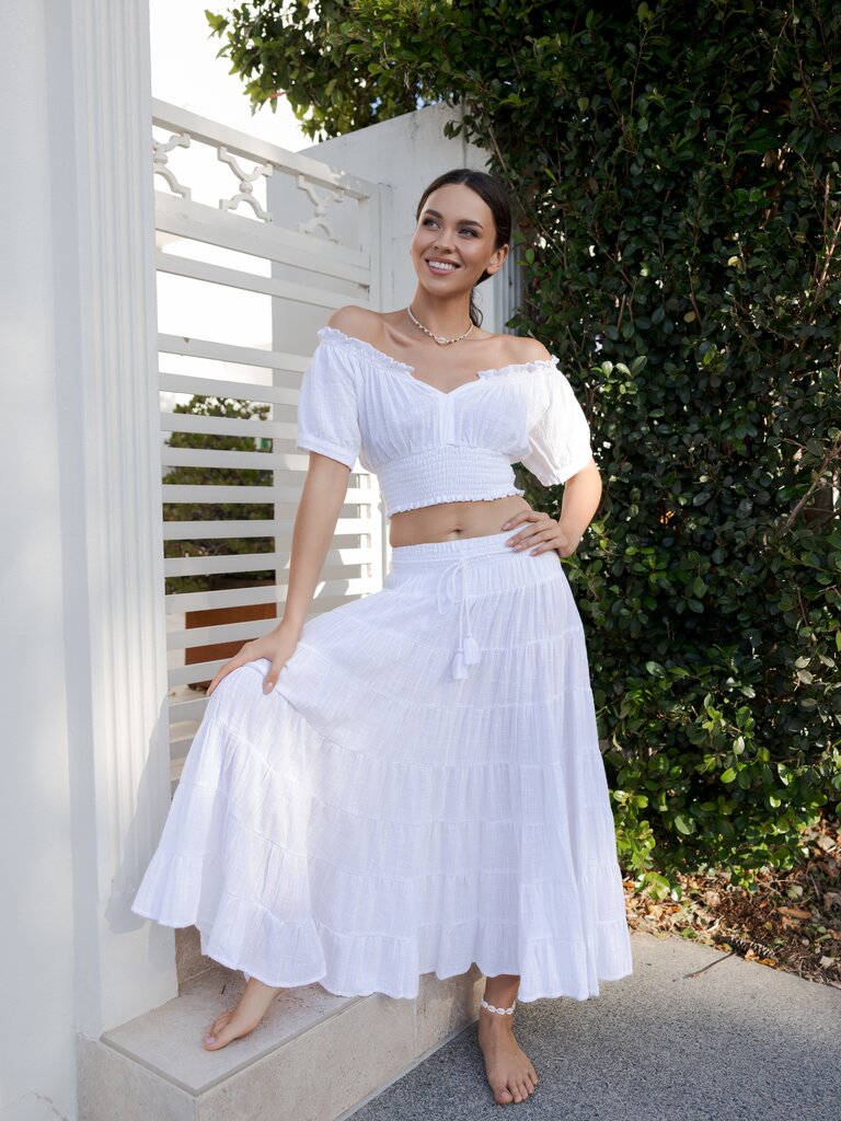 Honey & Stone Co CASSIE WHITE MAXI SKIRT