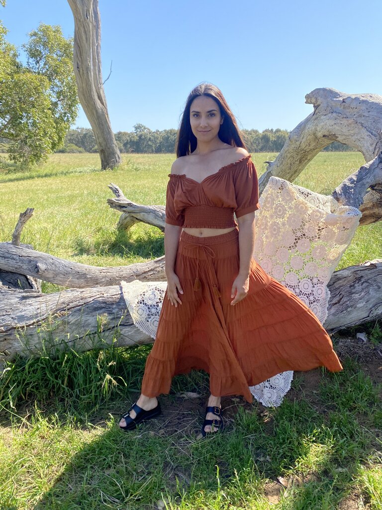 Honey & Stone Co PENNY GINGERBREAD MAXI SKIRT