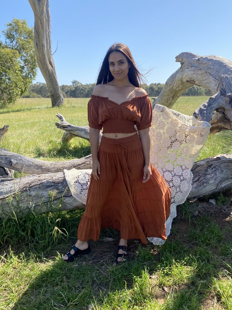 Honey & Stone Co PENNY GINGERBREAD MAXI SKIRT