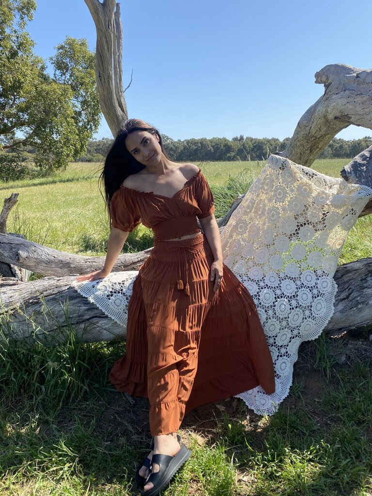 Honey & Stone Co PENNY GINGERBREAD MAXI SKIRT