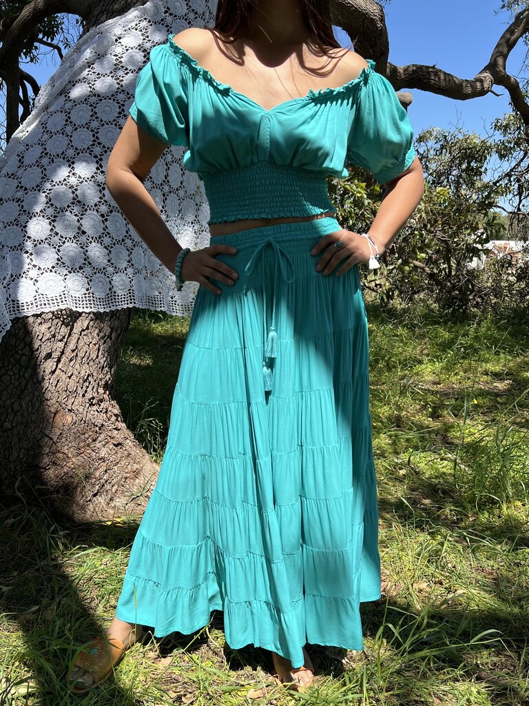 Honey & Stone Co PENNY EMERALD MAXI SKIRT