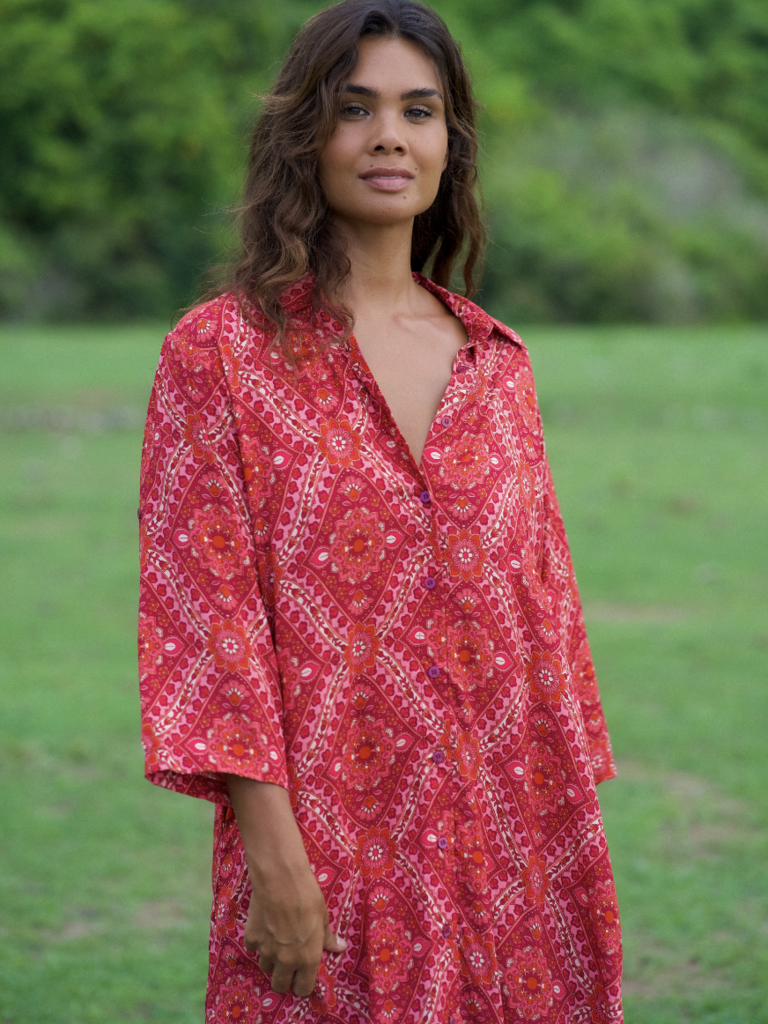 Honey & Stone Co RETREAT SHIRT CHERRY RIPE MIDI