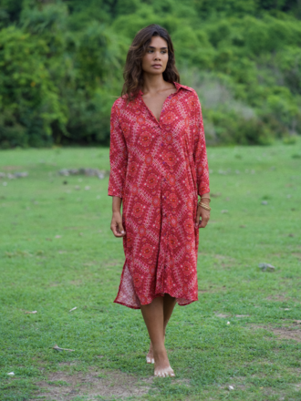 Honey & Stone Co RETREAT SHIRT CHERRY RIPE MIDI