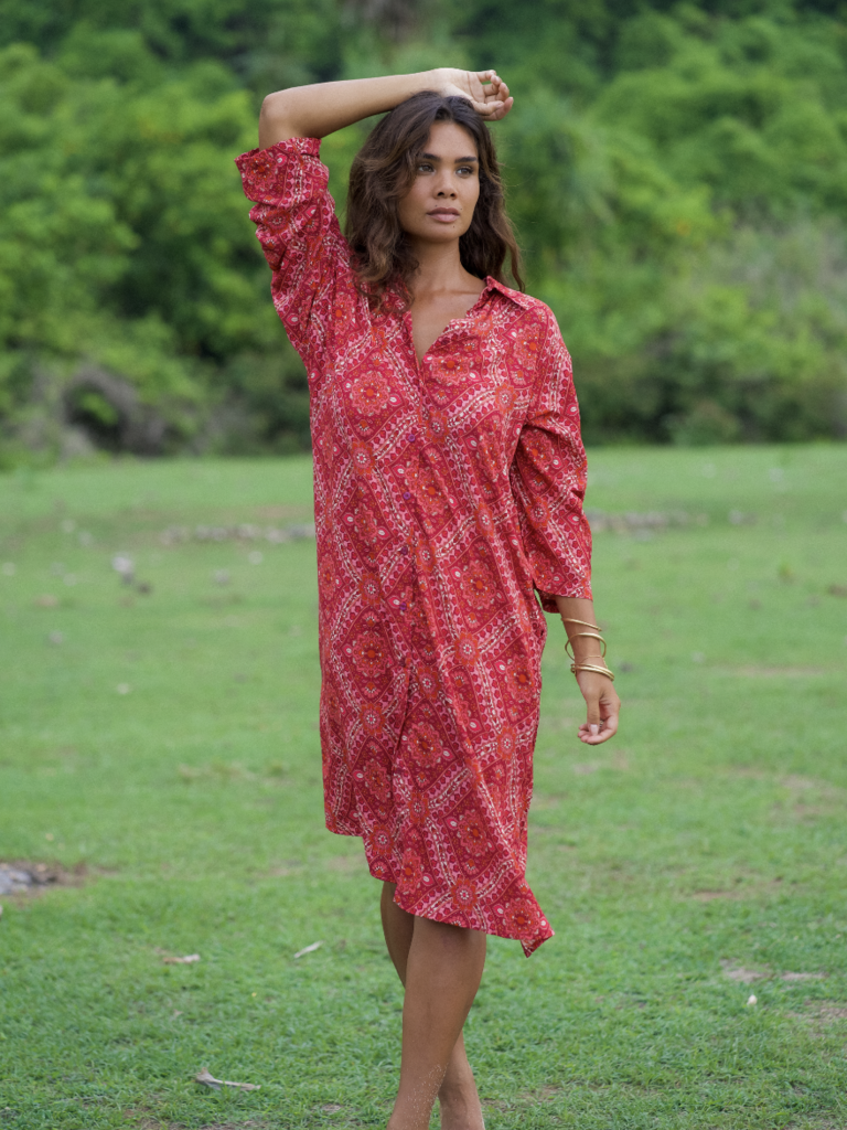 Honey & Stone Co RETREAT SHIRT CHERRY RIPE MIDI