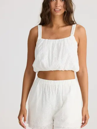 Talisman ISLA WHITE BRODERIE CROP TOP