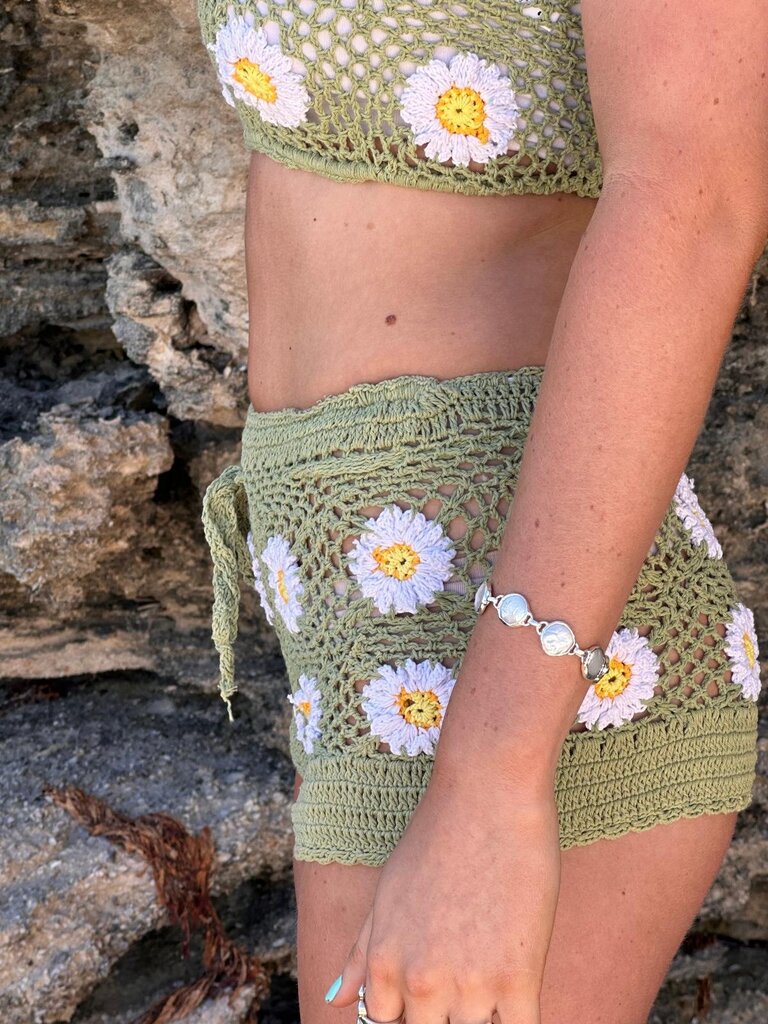 Naked Gypsy DAISY GREEN CROCHET SHORTS
