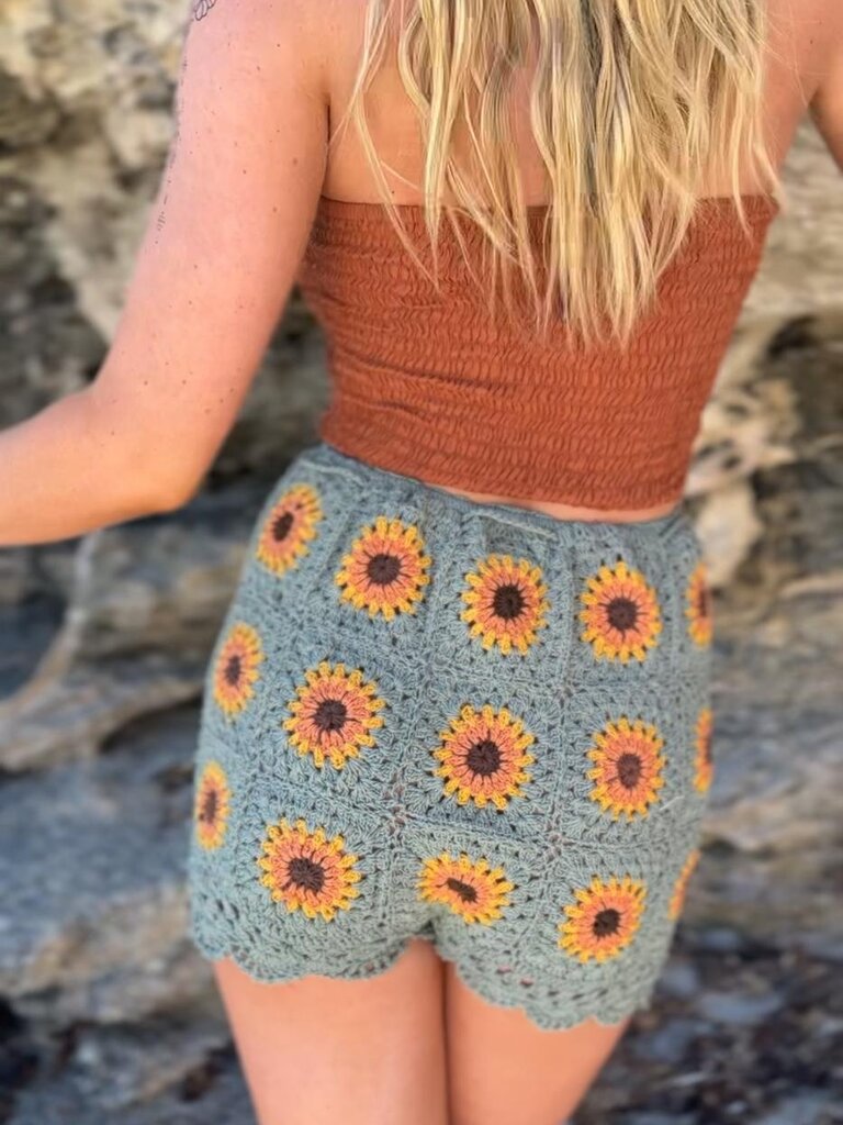 Naked Gypsy BODHI SAGE SUNFLOWER CROCHET SHORTS