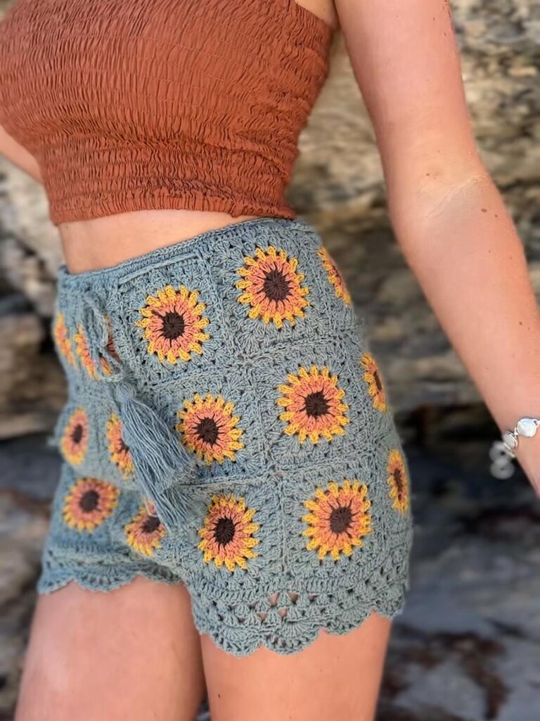 Naked Gypsy BODHI SAGE SUNFLOWER CROCHET SHORTS