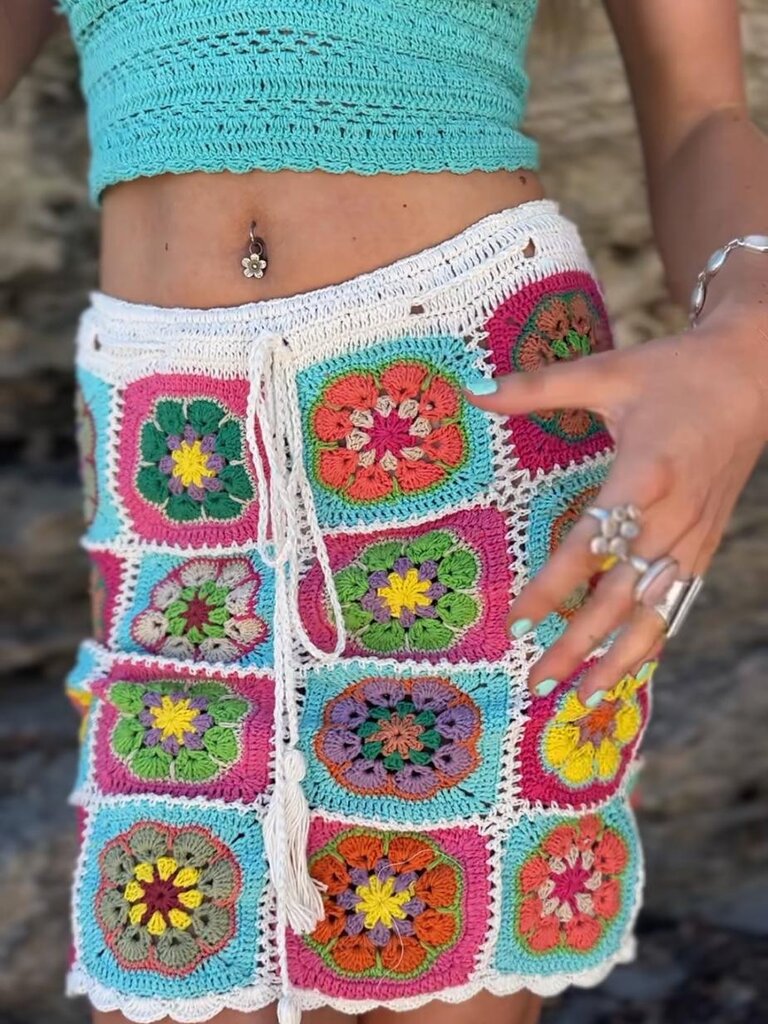 Moon Flower The Label LUCY OLD SCHOOL CROCHET MINI SKIRT