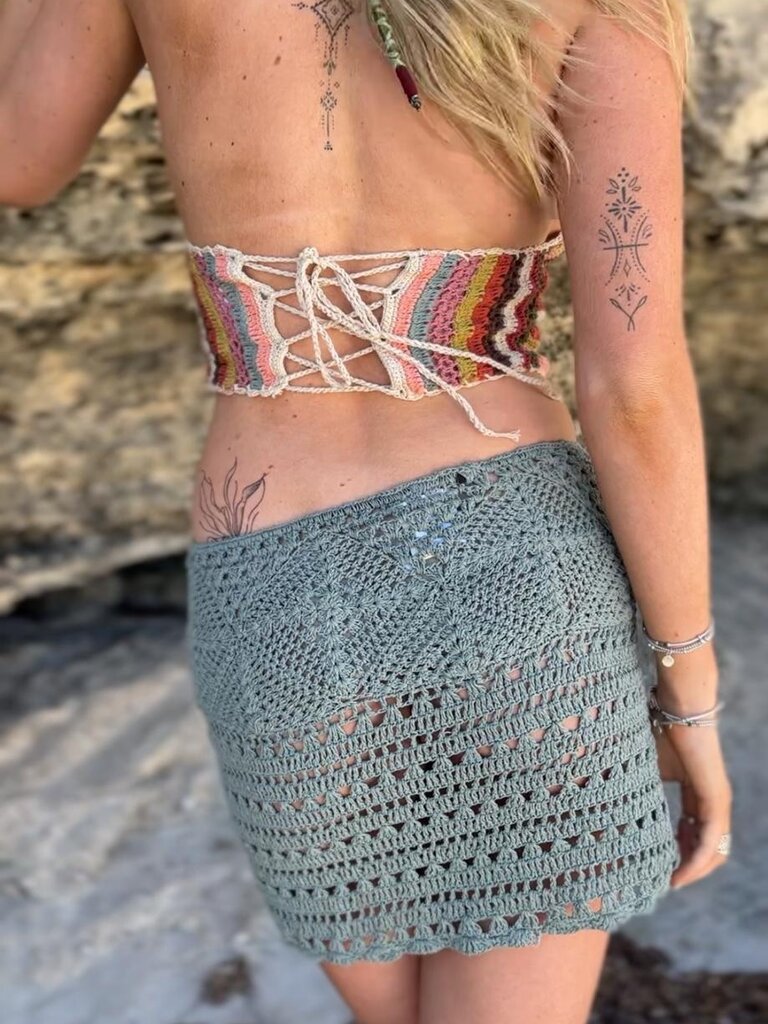 Naked Gypsy ISLA SAGE CROCHET MINI SKIRT